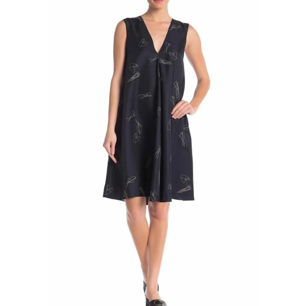 THEORY Silk V-Neck A-Line Dress